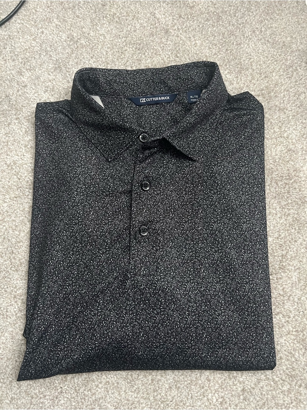 Cutter & Buck Men's Black Polo with Subtle White Micro-Print